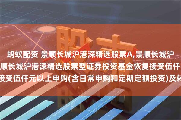 蚂蚁配资 景顺长城沪港深精选股票A,景顺长城沪港深精选股票C: 关于景顺长城沪港深精选股票型证券投资基金恢复接受伍仟元以上申购(含日常申购和定期定额投资)及转换转入业务的公告